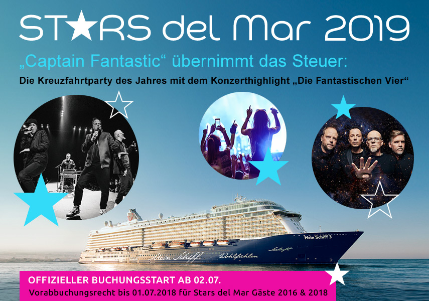 Die Kreuzfahrt-Initiative hat für ihre Musikkreuzfahrt Stars del Mar 2019 einen Top Act verpflichtet: Die Fantastischen Vier gehen am 29. September an Bord