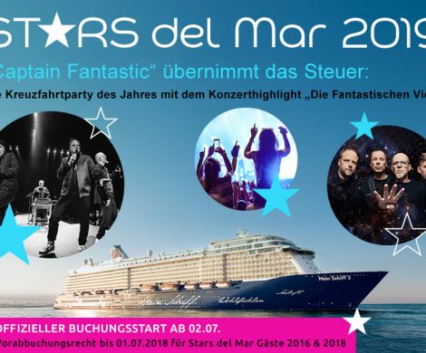 Bei Stars del Mar vom 29. September bis 3. Oktober 2019 auf der Mein Schiff 3 sind Die Fantastischen 4 , Johannes Oerding, Fools Garden Top Acts