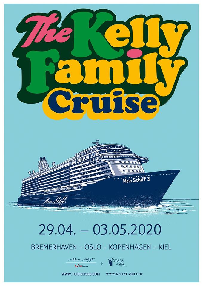 Die 4-tägige The Kelly Family Cruise mit Konzerten auf drei Bühnen und in weiteren Locations geht vom 29. April bis zum 3. Mai 2020“ von Bremerhaven nach Kiel.