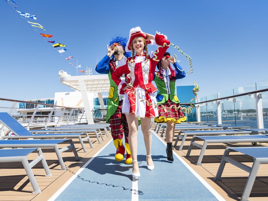 Mit dem Jeckliner 2 verlängert TUI Cruises den Karneval für alle Fansan Bord der Mein Schiff 4 vom 20. bis 24. April 2020 ab/bis Palma de Mallorca