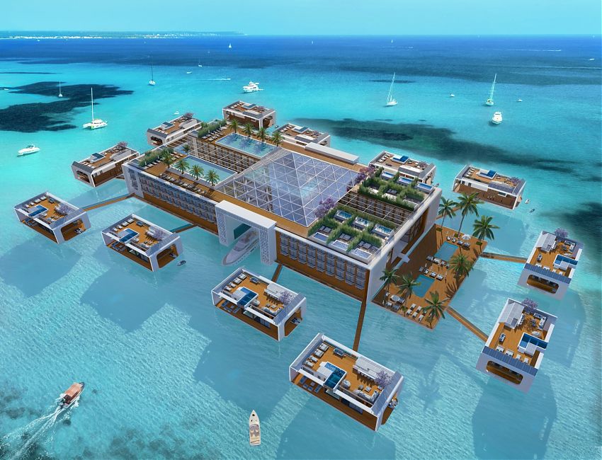 Das Kempinski Floating Palace soll ab 2023 das erste Luxushotel sein, das mitten auf dem Meer treibt